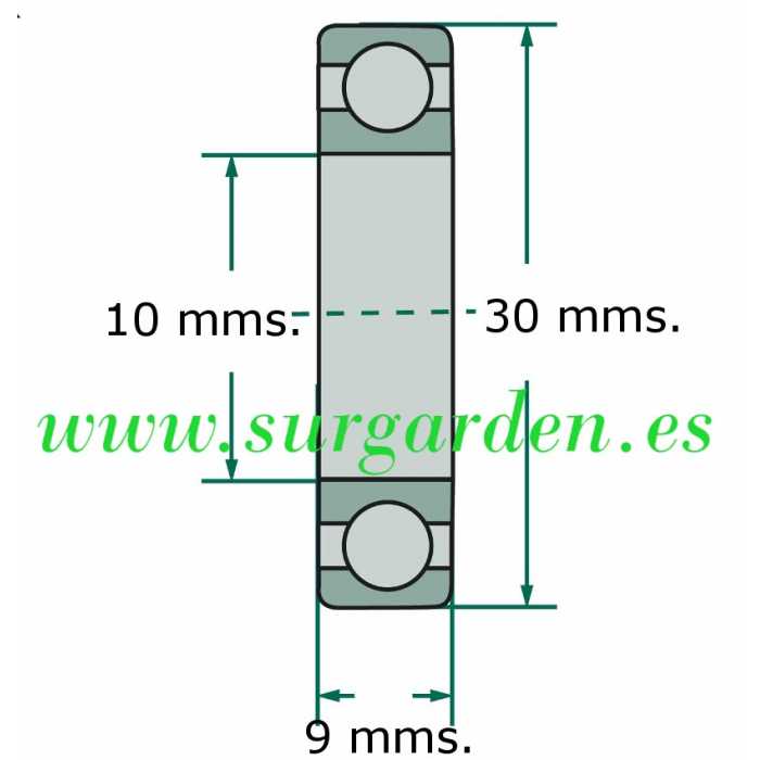 Rodamiento de bolas ISB 6200-2RS medida 9 x 10 x 30 mms. con blindaje plástico