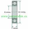 Rodamiento de bolas INA-FAG 608-C3 medida 7 x 8 x 22 mms. sin blindaje