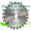 Disco corte desbrozadora Widia profesional 20 dientes / 250 mms / cogida de 25,4 mms