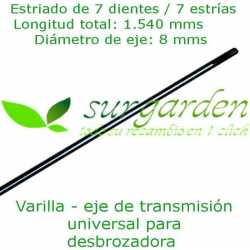 Eje - varilla de transmisión 7 estrías / Ø 8 mms / 154 cms de longitud para desbrozadora